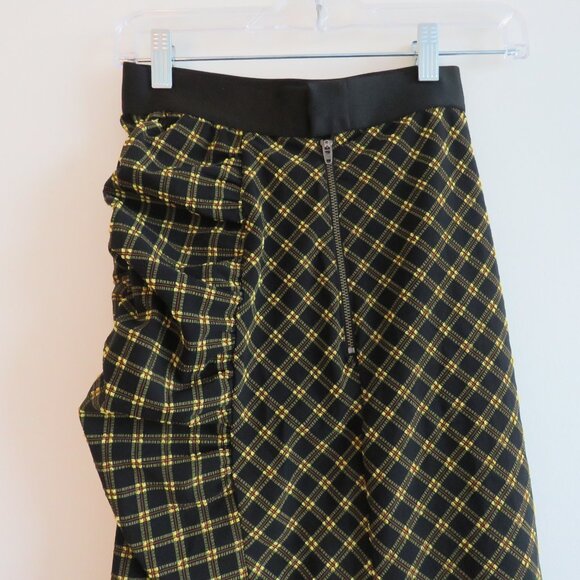 RACHEL COMEY Black Yellow Gingham Seersucker Ruched Midi Skirt - Size US 0 - Picture 11 of 15